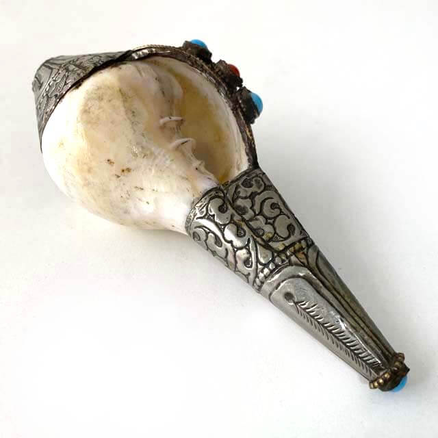 ＜アウトレット＞チベット密教法具（ドゥンカル）・法螺貝＋銀細工付き